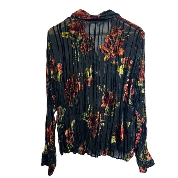 John Paul Richard Velvet Burnout Floral Print Semi Sheer Whimsy Goth Shirt, XL - Picture 3 of 8